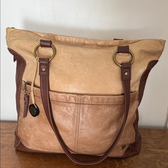 The Sak Handbags - The Sak Iris Two-toned Leather Tote Bag Brown Tan Color Block